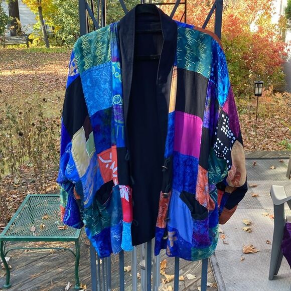Vintage Art to Wear Batik Patchwork Medium Reversible Kimono Jacket - Picture 1 of 9